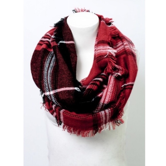 October Love Accessories - Red Plaid Infinity Scarf